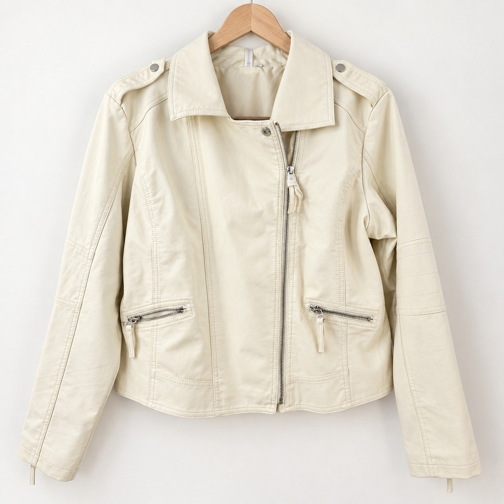 DB Studio Bridal Biker MotoJacket Women XL Ivory Faux Leather Happily Ever After - Picture 2 of 12